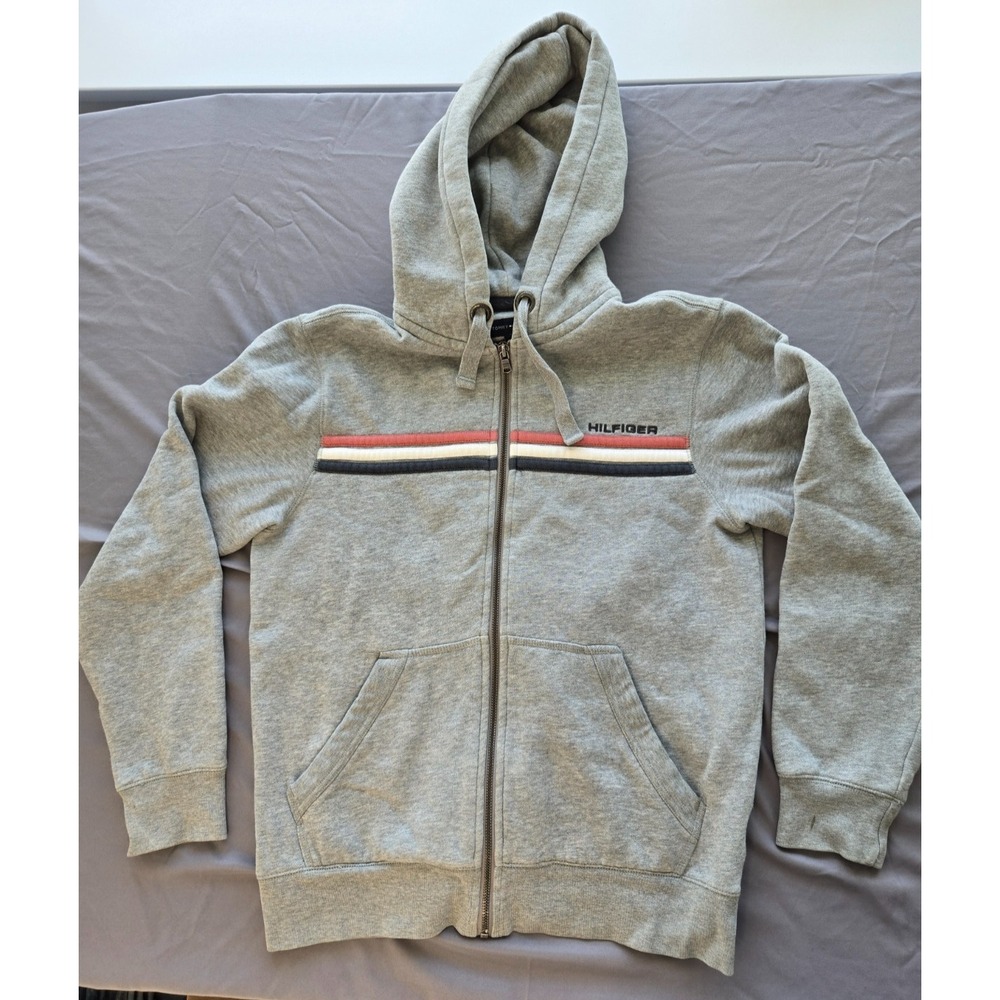 Tommy Hilfiger Full Zip Hoodie Heather Grey Men S Y2K Retro Preppy Old Money